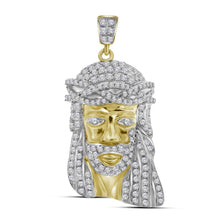 Load image into Gallery viewer, 10kt Yellow Gold Mens Round Diamond Jesus Face Charm Pendant 3/4 Cttw - Divine Radiance  Top View from Splendid Jewellery