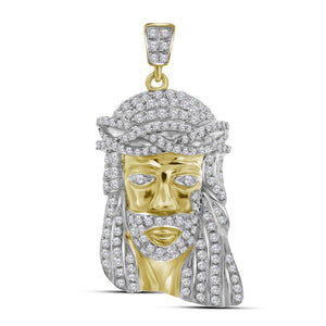 Men's Diamond Charm Pendant | 10kt Yellow Gold Mens Round Diamond Jesus Face Charm Pendant 3/4 Cttw | Splendid Jewellery GND