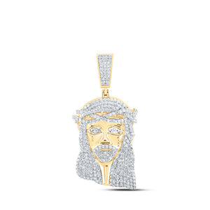 Men's Diamond Charm Pendant | 10kt Yellow Gold Mens Round Diamond Jesus Face Charm Pendant 6-1/3 Cttw | Splendid Jewellery GND