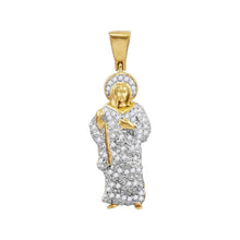Load image into Gallery viewer, 10kt Yellow Gold Men&#39;s Round Diamond Jesus Halo Charm Pendant - Exquisite Divine Brilliance  Top View from Splendid Jewellery