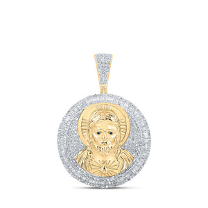 Men's Diamond Charm Pendant | 10kt Yellow Gold Mens Round Diamond Jesus Medallion Circle Charm Pendant 2-1/2 Cttw | Splendid Jewellery GND