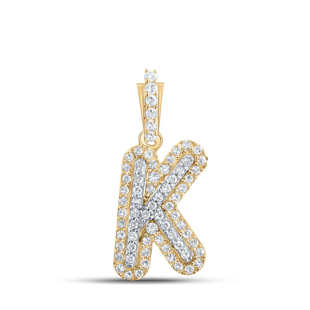 Men's Diamond Charm Pendant | 10kt Yellow Gold Mens Round Diamond K Initial Letter Charm Pendant 1/5 Cttw | Splendid Jewellery GND