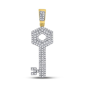 Men's Diamond Charm Pendant | 10kt Yellow Gold Mens Round Diamond Key Charm Pendant 1/2 Cttw | Splendid Jewellery GND