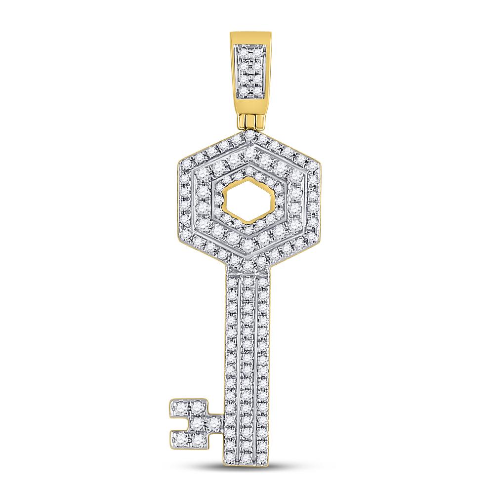 Men's Diamond Charm Pendant | 10kt Yellow Gold Mens Round Diamond Key Charm Pendant 5/8 Cttw | Splendid Jewellery GND
