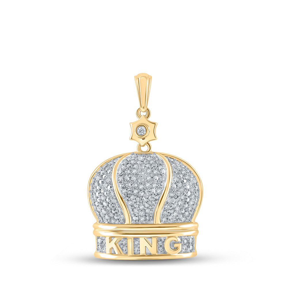 Men's Diamond Charm Pendant | 10kt Yellow Gold Mens Round Diamond King Crown Charm Pendant 1/4 Cttw | Splendid Jewellery GND