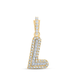 Men's Diamond Charm Pendant | 10kt Yellow Gold Mens Round Diamond L Initial Letter Charm Pendant 1/8 Cttw | Splendid Jewellery GND