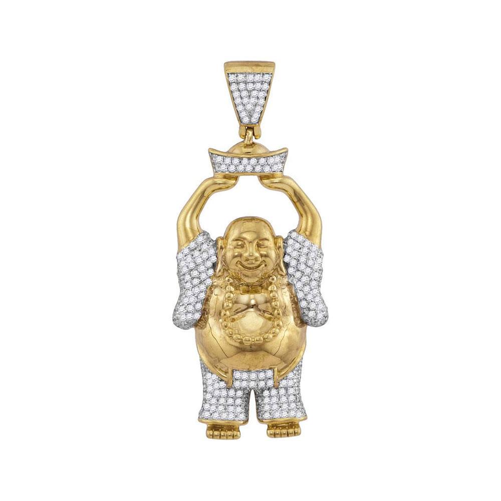 Men's Diamond Charm Pendant | 10kt Yellow Gold Mens Round Diamond Laughing Buddha Hotei Charm Pendant 1 Cttw | Splendid Jewellery GND