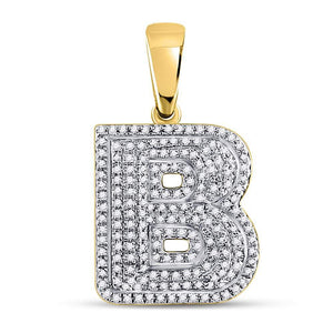 Men's Diamond Charm Pendant | 10kt Yellow Gold Mens Round Diamond Letter B Bubble Initial Charm Pendant 1/2 Cttw | Splendid Jewellery GND