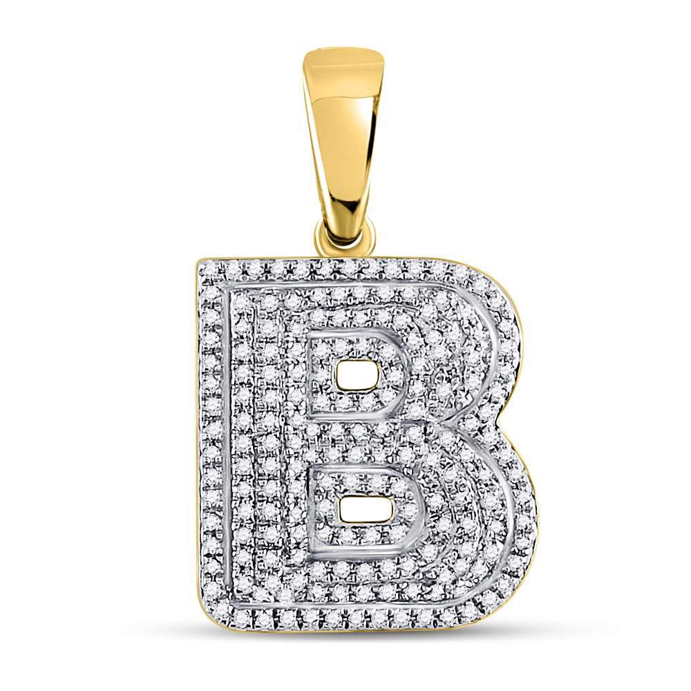 Men's Diamond Charm Pendant | 10kt Yellow Gold Mens Round Diamond Letter B Bubble Initial Charm Pendant 1/2 Cttw | Splendid Jewellery GND