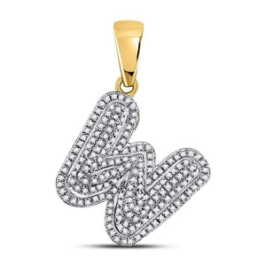 Men's Diamond Charm Pendant | 10kt Yellow Gold Mens Round Diamond Letter W Bubble Initial Charm Pendant 1/2 Cttw | Splendid Jewellery GND