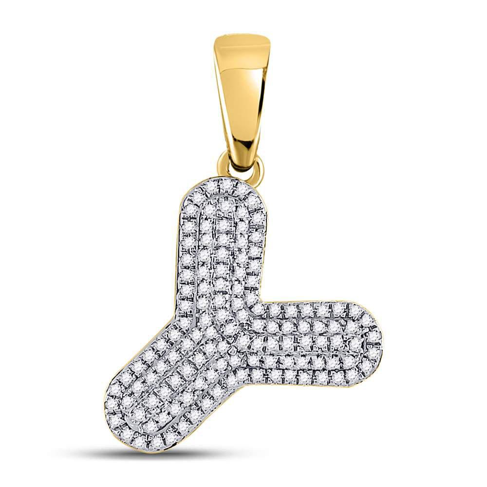 Men's Diamond Charm Pendant | 10kt Yellow Gold Mens Round Diamond Letter Y Bubble Charm Pendant 3/8 Cttw | Splendid Jewellery GND