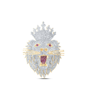 Men's Diamond Charm Pendant | 10kt Yellow Gold Mens Round Diamond Lion Crown Charm Pendant 3-5/8 Cttw | Splendid Jewellery GND