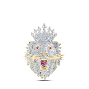 Men's Diamond Charm Pendant | 10kt Yellow Gold Mens Round Diamond Lion Face Crown Charm Pendant 5-7/8 Cttw | Splendid Jewellery GND