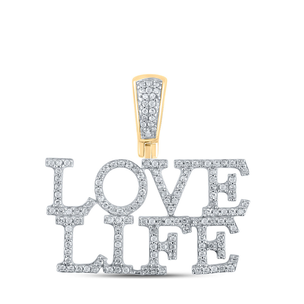 Men's Diamond Charm Pendant | 10kt Yellow Gold Mens Round Diamond Love Life Charm Pendant 1/2 Cttw | Splendid Jewellery GND