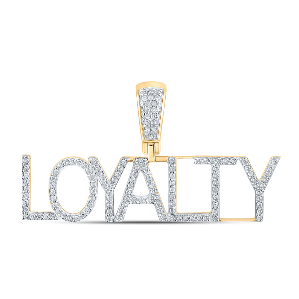 Men's Diamond Charm Pendant | 10kt Yellow Gold Mens Round Diamond Loyalty Charm Pendant 1/3 Cttw | Splendid Jewellery GND