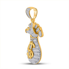 Load image into Gallery viewer, Dazzling 10kt Yellow Gold Men's Diamond Money Bag Charm Pendant 1-1/4 Cttw product Side View from Splendid Jewellery