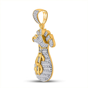 Men's Diamond Charm Pendant | 10kt Yellow Gold Mens Round Diamond Money Bag Charm Pendant 1-1/4 Cttw | Splendid Jewellery GND