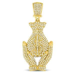 Men's Diamond Charm Pendant | 10kt Yellow Gold Mens Round Diamond Money Bag Hands Charm Pendant 2 Cttw | Splendid Jewellery GND