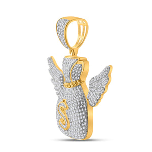 Men's Diamond Charm Pendant | 10kt Yellow Gold Mens Round Diamond Money Bag Wings Charm Pendant 1-1/2 Cttw | Splendid Jewellery GND