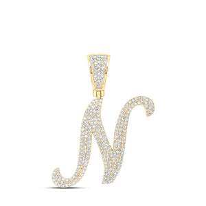 Men's Diamond Charm Pendant | 10kt Yellow Gold Mens Round Diamond N Initial Letter Charm Pendant 1 Cttw | Splendid Jewellery GND