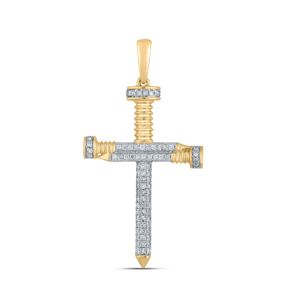 Men's Diamond Charm Pendant | 10kt Yellow Gold Mens Round Diamond Nail Cross Charm Pendant 1/3 Cttw | Splendid Jewellery GND