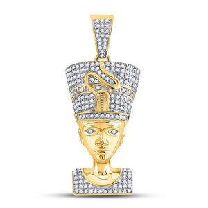 Men's Diamond Charm Pendant | 10kt Yellow Gold Mens Round Diamond Nefertiti Pharaoh Charm Pendant 5/8 Cttw | Splendid Jewellery GND