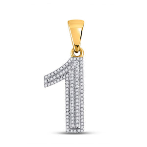 Men's Diamond Charm Pendant | 10kt Yellow Gold Mens Round Diamond Number 1 Charm Pendant 1/3 Cttw | Splendid Jewellery GND