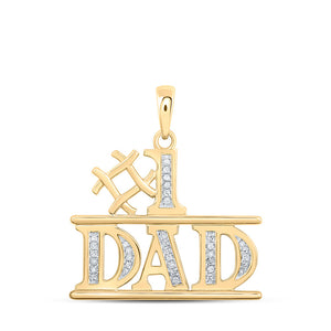 Men's Diamond Charm Pendant | 10kt Yellow Gold Mens Round Diamond Number 1 Dad Charm Pendant 1/10 Cttw | Splendid Jewellery GND