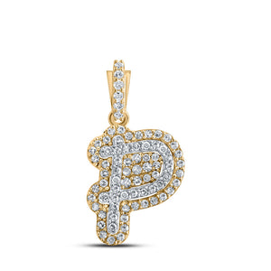 Men's Diamond Charm Pendant | 10kt Yellow Gold Mens Round Diamond P Initial Letter Charm Pendant 1/5 Cttw | Splendid Jewellery GND