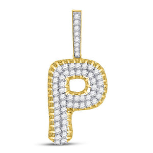 Men's Diamond Charm Pendant | 10kt Yellow Gold Mens Round Diamond P Letter Charm Pendant 1 Cttw | Splendid Jewellery GND