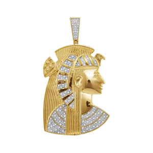 Men's Diamond Charm Pendant | 10kt Yellow Gold Mens Round Diamond Pharaoh Charm Pendant 3/8 Cttw | Splendid Jewellery GND