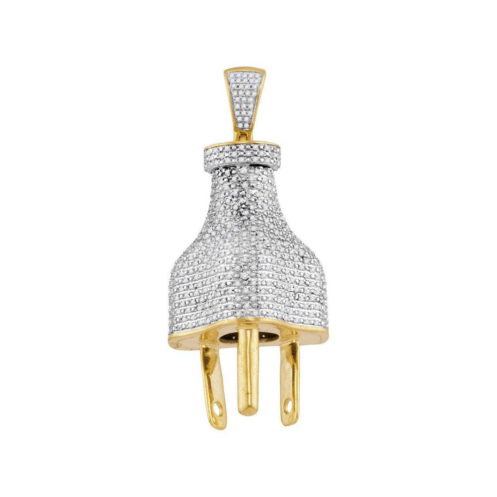 Men's Diamond Charm Pendant | 10kt Yellow Gold Mens Round Diamond Plug Charm Pendant 1 Cttw | Splendid Jewellery GND