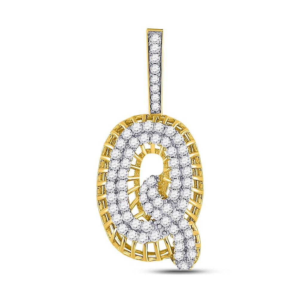 Men's Diamond Charm Pendant | 10kt Yellow Gold Mens Round Diamond Q Letter Charm Pendant 1-1/3 Cttw | Splendid Jewellery GND