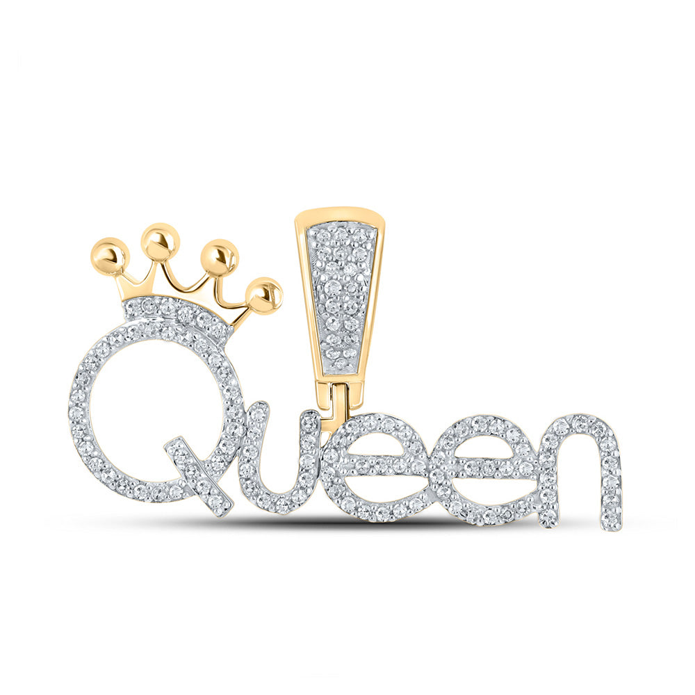 Men's Diamond Charm Pendant | 10kt Yellow Gold Mens Round Diamond Queen Charm Pendant 1/3 Cttw | Splendid Jewellery GND