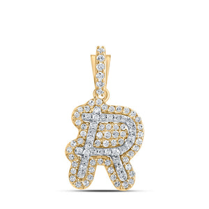 Men's Diamond Charm Pendant | 10kt Yellow Gold Mens Round Diamond R Initial Letter Charm Pendant 1/5 Cttw | Splendid Jewellery GND