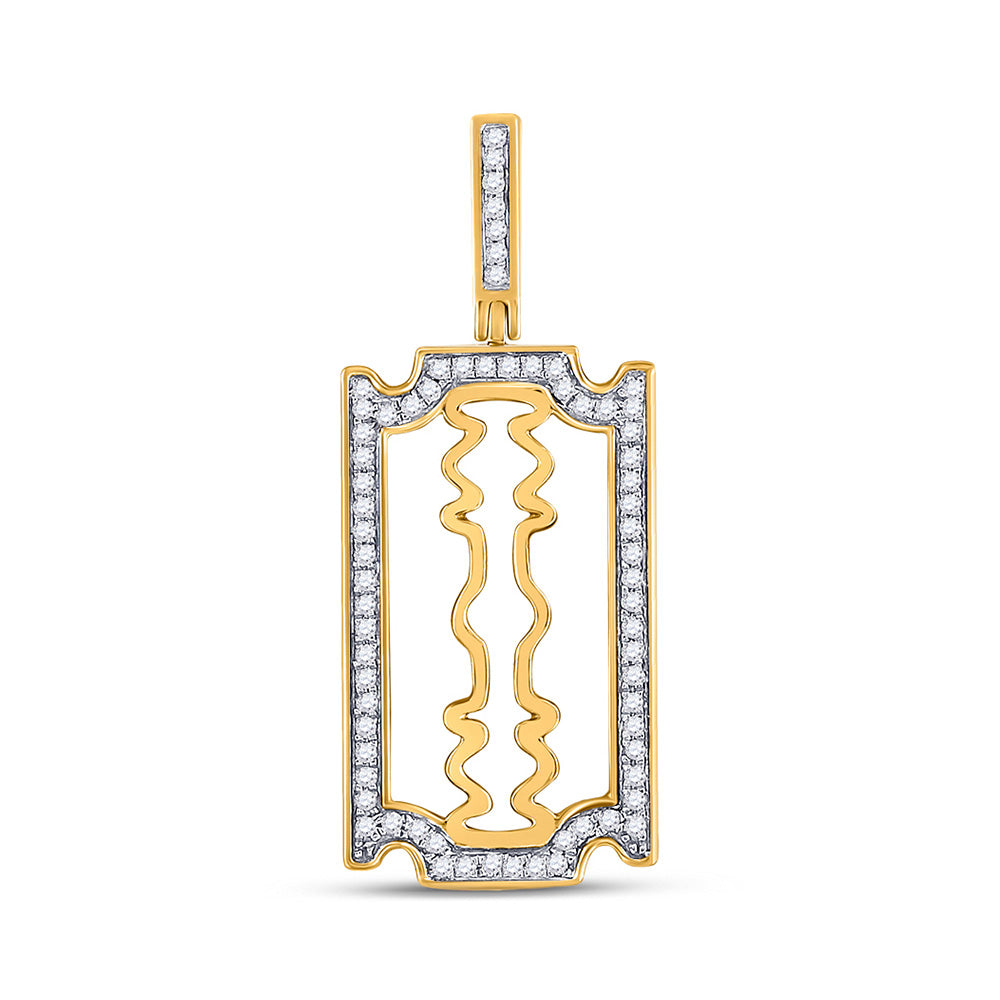 Men's Diamond Charm Pendant | 10kt Yellow Gold Mens Round Diamond Razor Blade Charm Pendant 1/3 Cttw | Splendid Jewellery GND