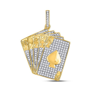 Men's Diamond Charm Pendant | 10kt Yellow Gold Mens Round Diamond Royal Flush Charm Pendant 5/8 Cttw | Splendid Jewellery GND
