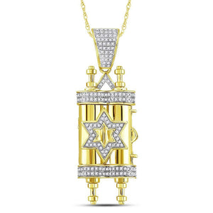 Men's Diamond Charm Pendant | 10kt Yellow Gold Mens Round Diamond Torah Magen David Scroll Charm Pendant 3/8 Cttw | Splendid Jewellery GND