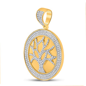 10kt Yellow Gold Men's Round Diamond Tree of Life Charm Pendant 7/8 Cttw - A Captivating Symbol of Strength and Growth product Side View from Splendid Jewellery