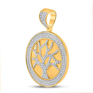 Men's Diamond Charm Pendant | 10kt Yellow Gold Mens Round Diamond Tree of Life Charm Pendant 7/8 Cttw | Splendid Jewellery GND