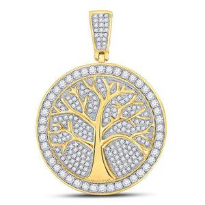 Men's Diamond Charm Pendant | 10kt Yellow Gold Mens Round Diamond Tree of Life Medallion Charm Pendant 1-1/4 Cttw | Splendid Jewellery GND