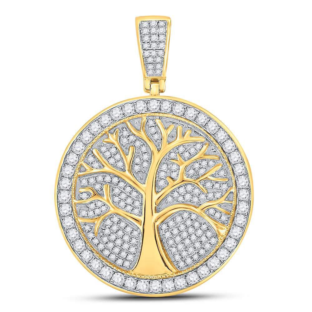 Men's Diamond Charm Pendant | 10kt Yellow Gold Mens Round Diamond Tree of Life Medallion Charm Pendant 1-1/4 Cttw | Splendid Jewellery GND