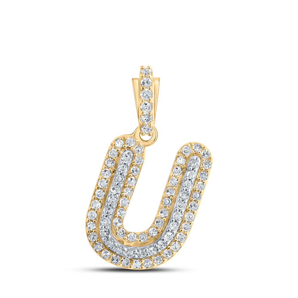 Men's Diamond Charm Pendant | 10kt Yellow Gold Mens Round Diamond U Initial Letter Pendant 1/5 Cttw | Splendid Jewellery GND