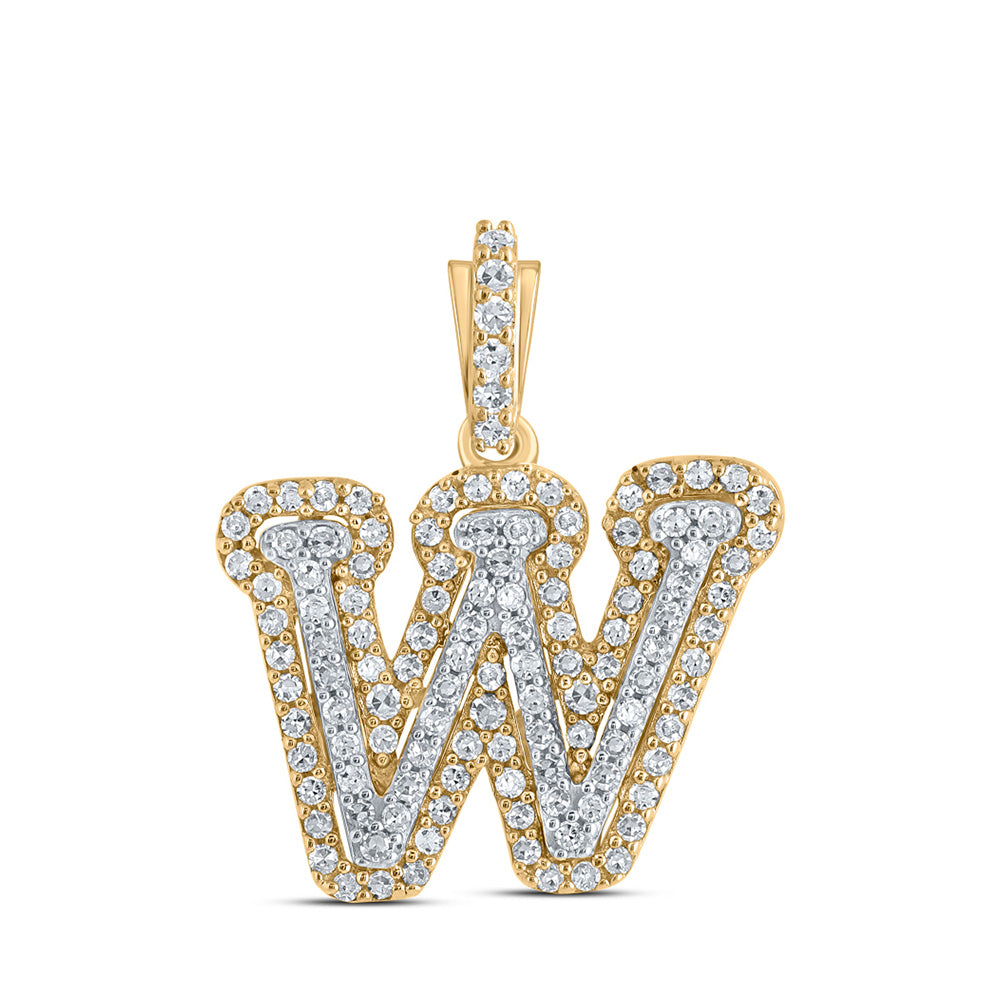 Men's Diamond Charm Pendant | 10kt Yellow Gold Mens Round Diamond W Initial Letter Pendant 1/3 Cttw | Splendid Jewellery GND