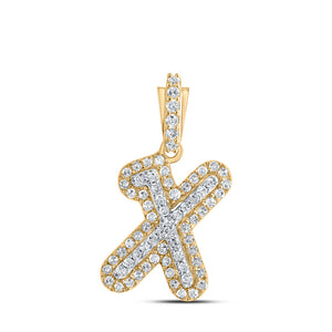 Men's Diamond Charm Pendant | 10kt Yellow Gold Mens Round Diamond X Initial Letter Pendant 1/5 Cttw | Splendid Jewellery GND
