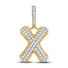 10kt Yellow Gold Men's Round Diamond X Letter Charm Pendant - Captivating Brilliance  Top View from Splendid Jewellery