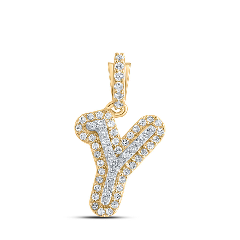 Men's Diamond Charm Pendant | 10kt Yellow Gold Mens Round Diamond Y Initial Letter Pendant 1/6 Cttw | Splendid Jewellery GND