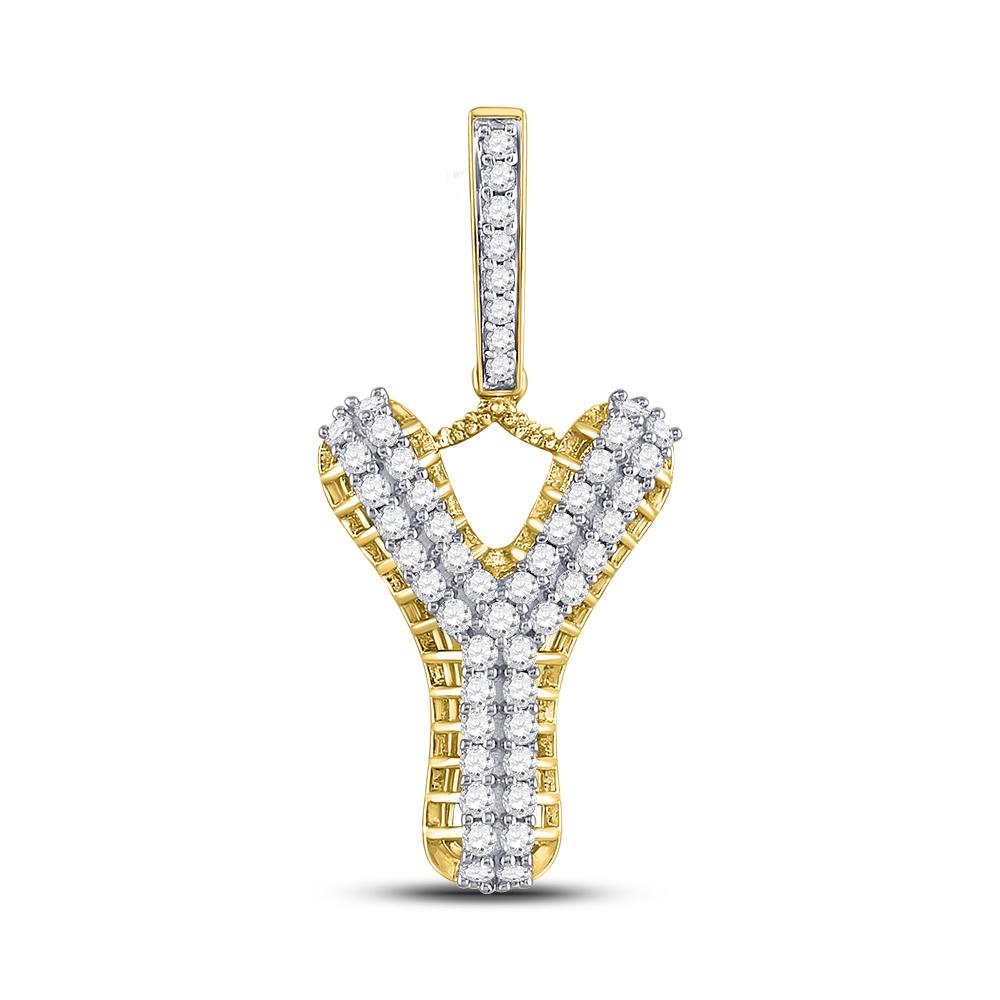 Men's Diamond Charm Pendant | 10kt Yellow Gold Mens Round Diamond Y Letter Charm Pendant 1 Cttw | Splendid Jewellery GND