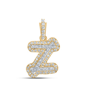 Men's Diamond Charm Pendant | 10kt Yellow Gold Mens Round Diamond Z Initial Charm Pendant 1/5 Cttw | Splendid Jewellery GND