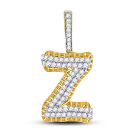 10kt Yellow Gold Men's Round Diamond Z Letter Charm Pendant 1-1/5 Cttw | Luxurious Diamond Collection  Top View from Splendid Jewellery